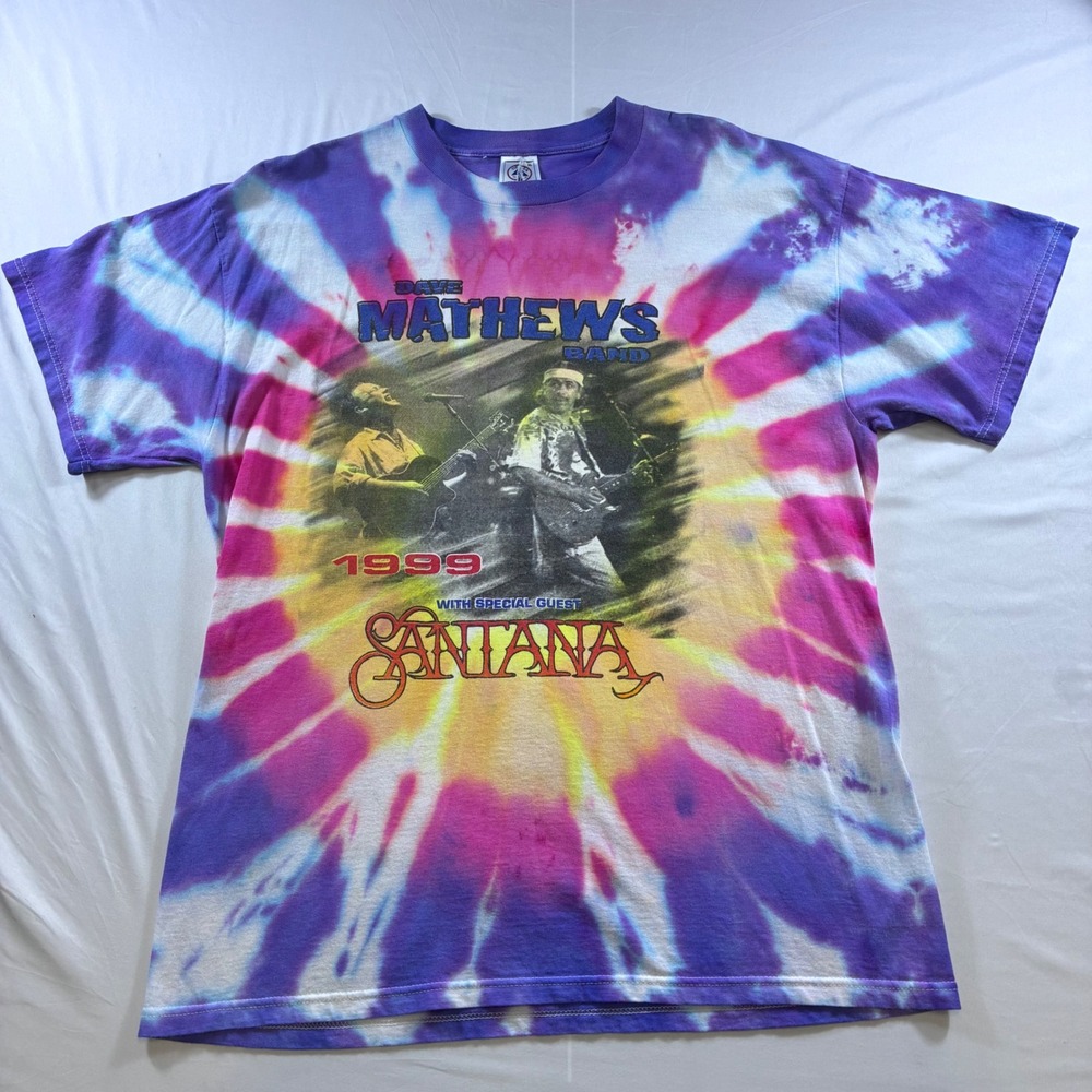 VTG 1999 Dave Matthews Band Santana Tie Dye Tour T-Shirt XL Delta Pro Weight